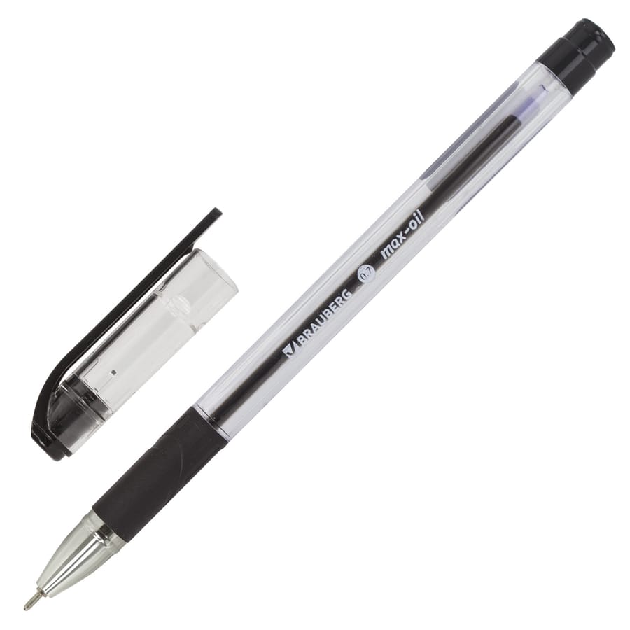 Ручка шариковая масляная с грипом BRAUBERG Max-Oil,черн., игольч. узел 0,7мм, линия 0,35мм, 142142