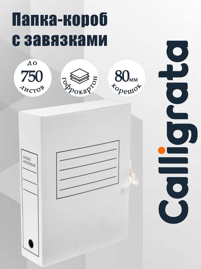 Папка архивная с завязками, микрогофрокартон, 80 мм, белый, до 750 л