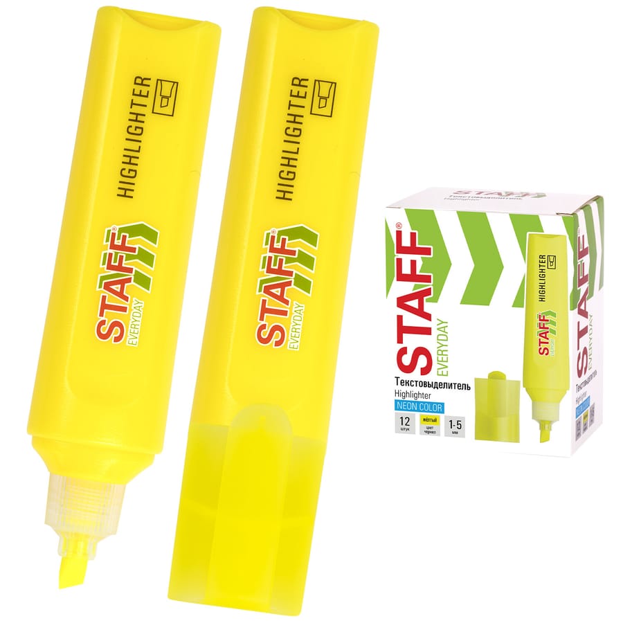 Текстовыделитель STAFF EVERYDAY HL-720, ЖЕЛТЫЙ, линия 1-5 мм, 152553