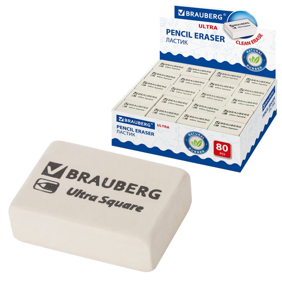 Ластик "BRAUBERG Ultra Square", 26x18x8мм, белый, натуральный каучук, 228707