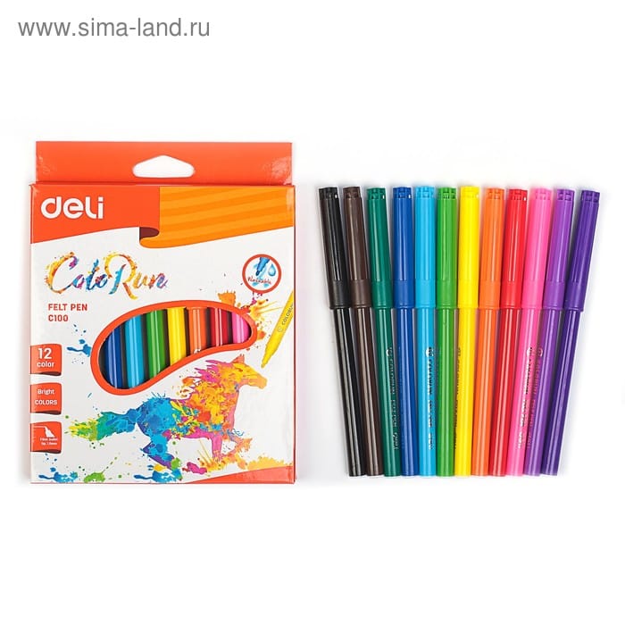 Фломастеры 12 цветов Deli. 10000