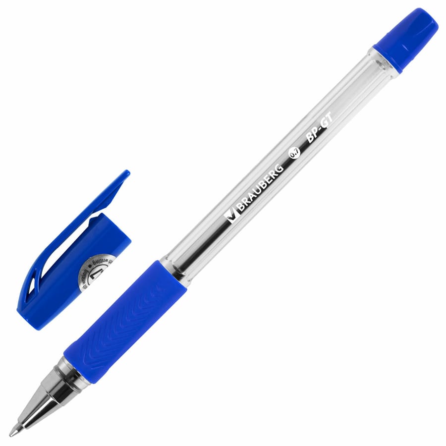 Ручка шариковая BRAUBERG "BP-GT", СИНЯЯ, корпус прозрачный, узел 0,7мм, линия 0,35мм, 144004