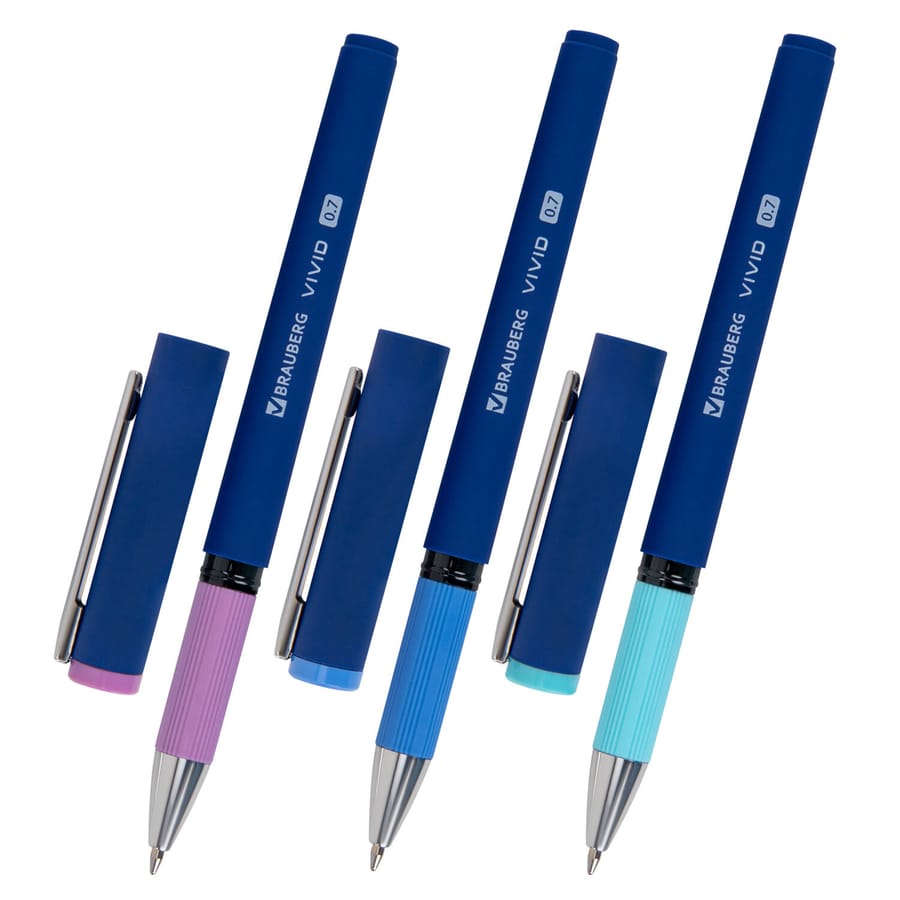Ручка шариковая с грипом BRAUBERG "VIVID PASTEL", СИНЯЯ, узел 0,7мм, линия 0,35 мм, 144399
