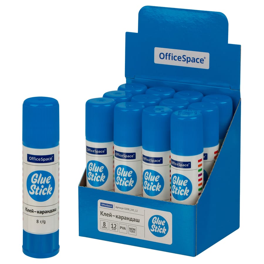 Клей-карандаш OfficeSpace, 08г, дисплей, ПВА_1 GS08_243_12
