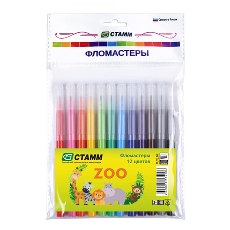 Фломастеры в подвесе 12 цв ZOO ФЛ534
