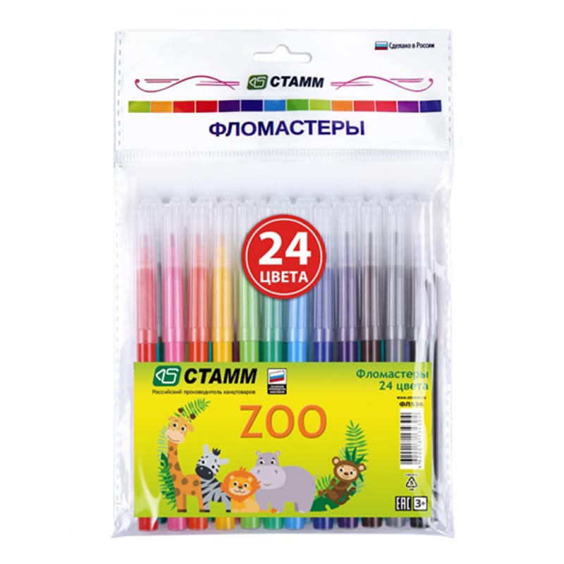 Фломастеры 24 цв ZOO в проз.футляре ФЛ536