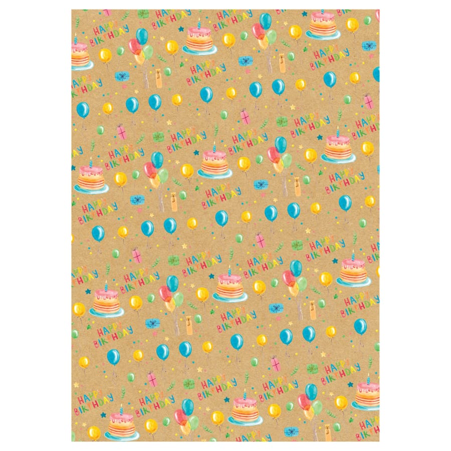 Упаковочная бумага крафт 70*100см, MESHU "Happy birthday", 70 г/м2, MS_66995