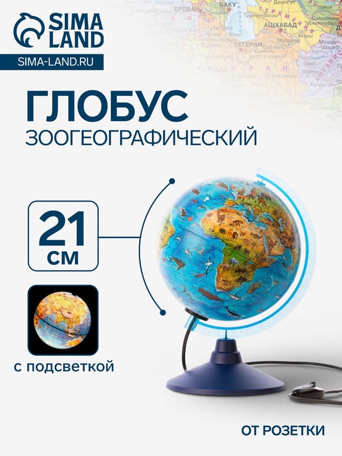 Глобус зоогеографический детский с подсветкой 210мм Классик Евро ке012100208