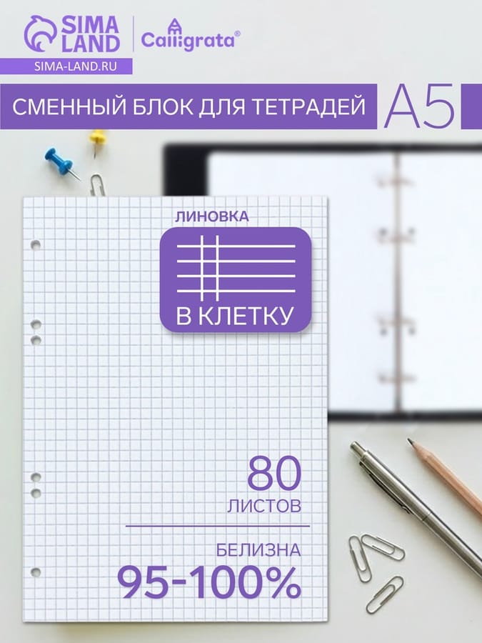 Сменный блок д/тетр на кольцах А5 80л белый 7-80-112