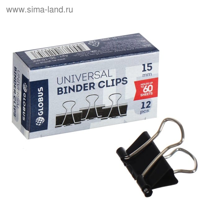 Зажимы для бумаг 15мм 12шт черн GLOBUS 4929043