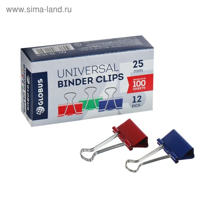 Зажимы д/бумаг 25мм 12шт цвет GLOBUS АССОРТИ 4929048