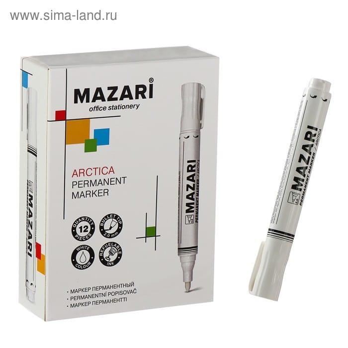Маркер перманент/белый MAZARI М-5044-80 2,00мм 4779614