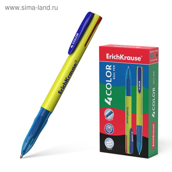 Ручка шариковая автомат ErichKrause "4 COLOR" узел 0.7мм, чернила микс, цена за1шт 45204 3741211