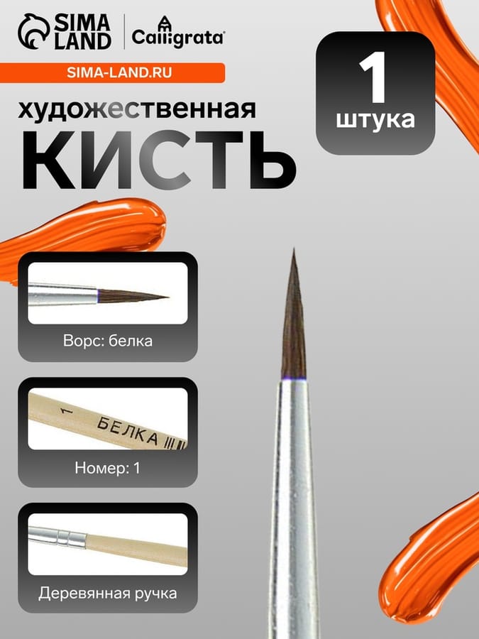 Кисть белка круглая № 1 ручка дерево 1503492