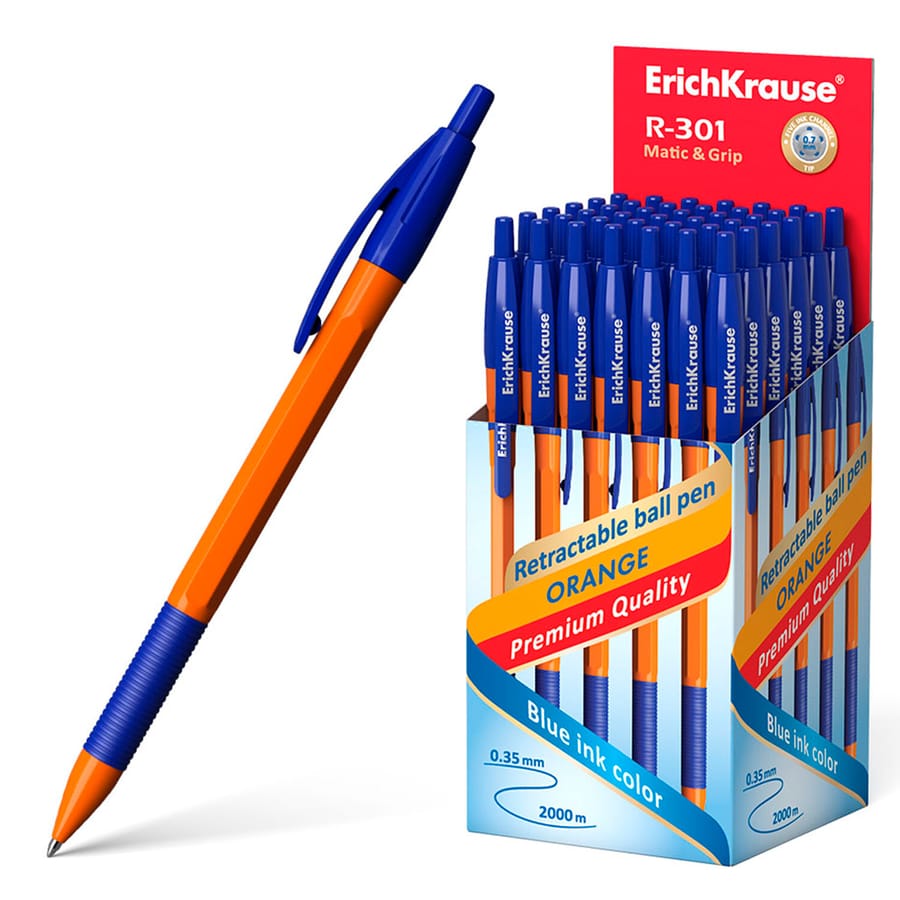 Ручка шариковая Erich Krause R-301 Orange Matic&amp;Grip узел 0.7мм, синяя 46762 цена за 1шт 4639465