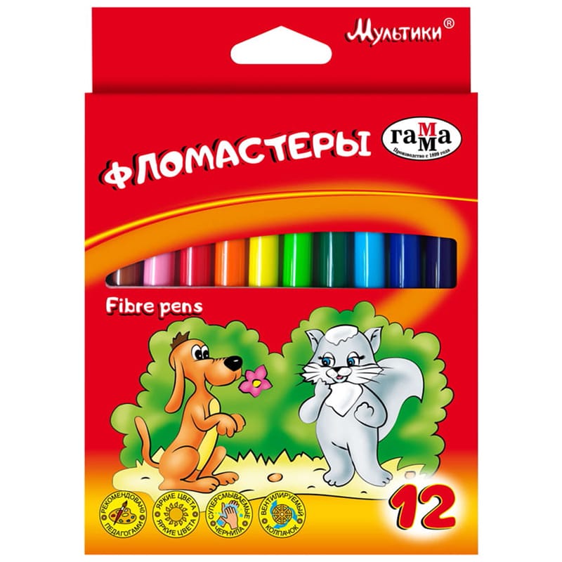 Фломастеры Гамма "Мультики", 12цв., смываемые, картон. упак., европодвес 180319_05