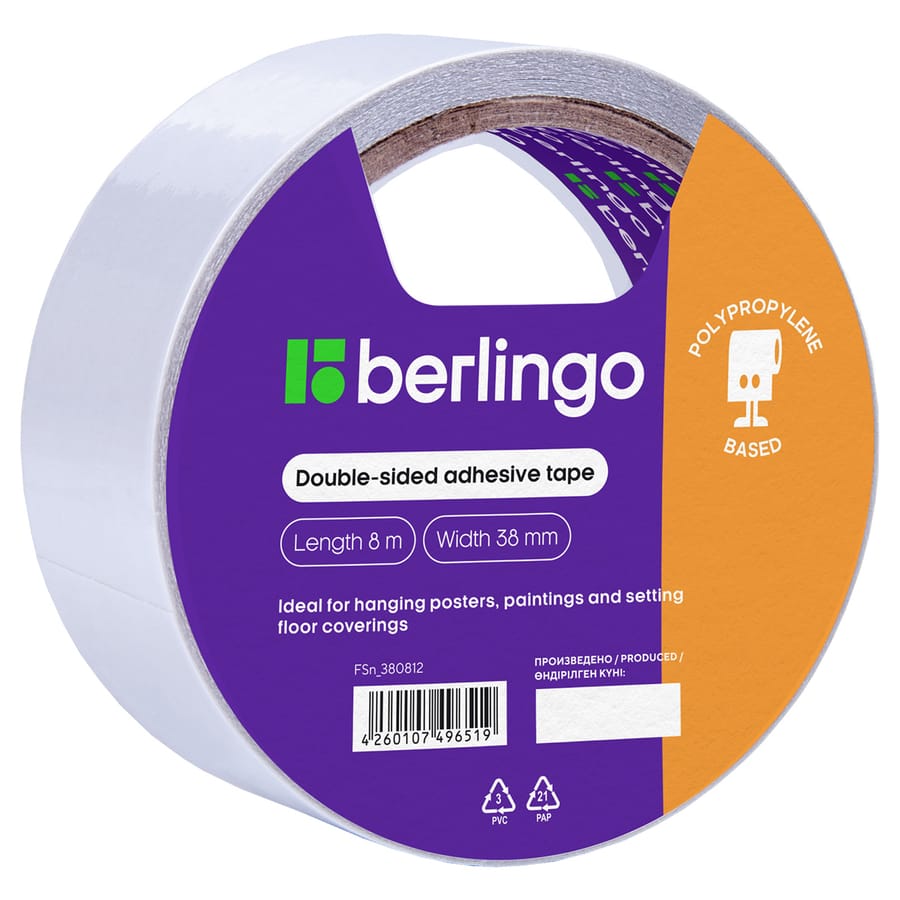 Клейкая лента двусторонняя Berlingo, 38мм*8м, основа-полипроп FSn_380812