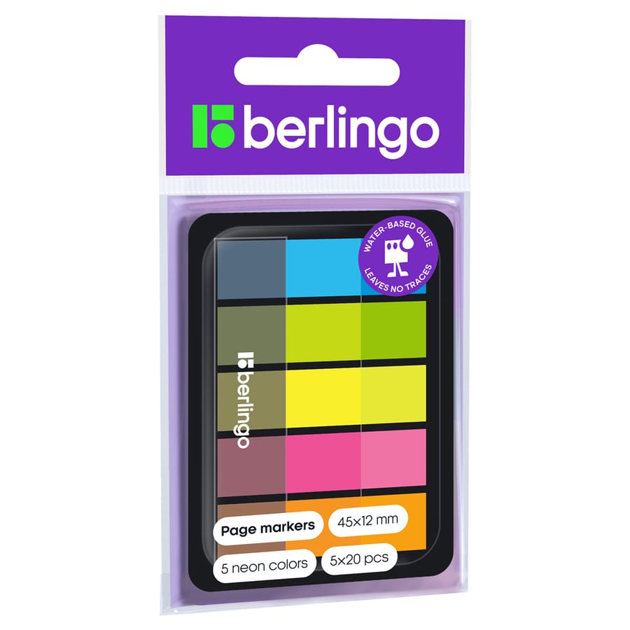 Флажки-закладки Berlingo, 45*12мм, 20л*5 неоновых цветов, в дисп LSz_45101