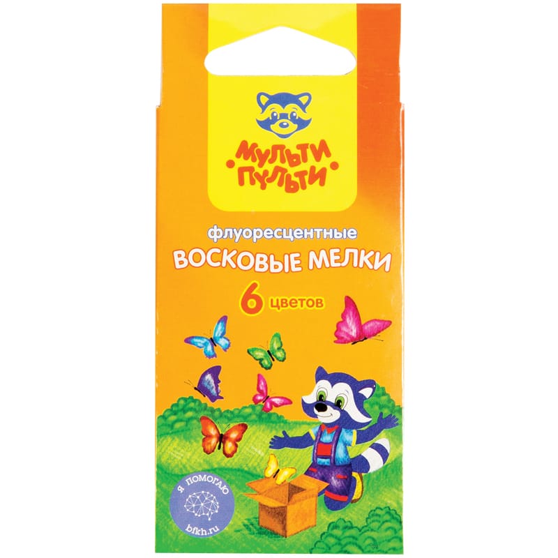 Мелки восковые Мульти-Пульти "Приключения Енота", 06цв., флуоресцентные, картон, европодвес FC_18731