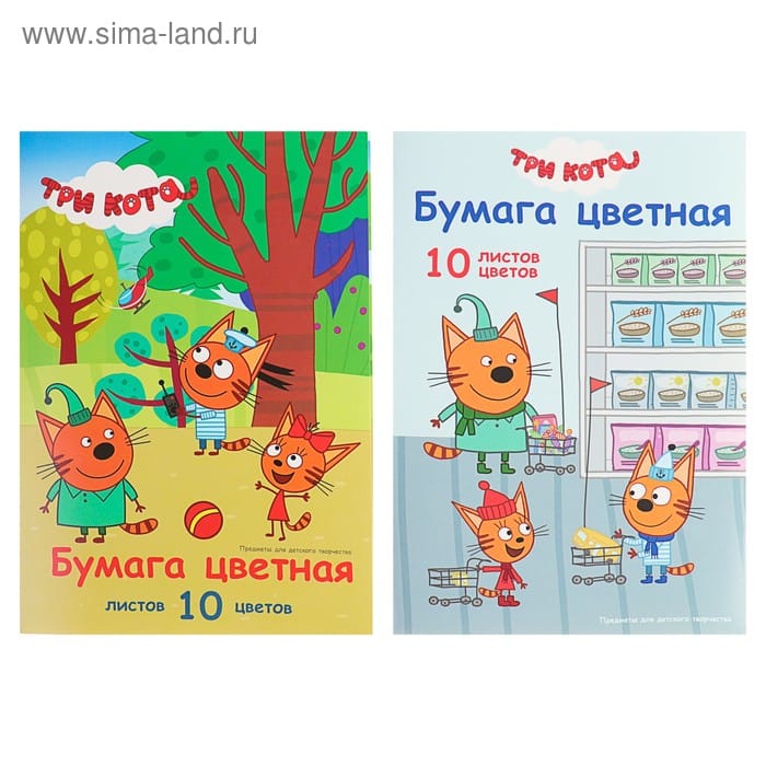 Бумага цв Игр наб д/дет тв 10цв 10л(2 мет) мел блок Папка А4 CT13/2-EAC ВД лак Три кота (гофр60)
