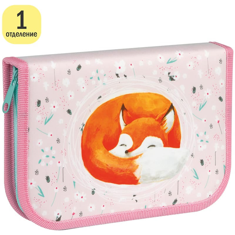 Пенал 1 отделение, 200*130 ArtSpace "Foxy", дополнительная секция, ткань