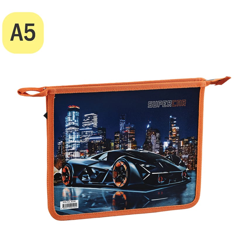 Папка для тетрадей 1 отделение А5 ArtSpace "Supercar", пластик, на молнии ПТЛ-715_42192
