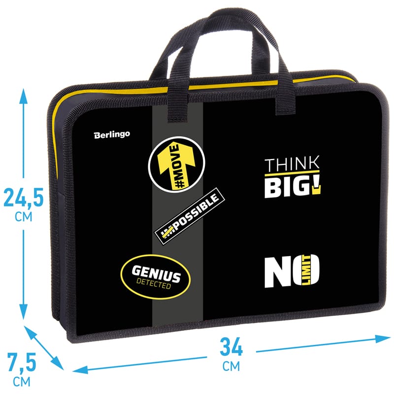 Папка с ручками 1 отделение А4 Berlingo "Think big", 340*245*75мм, пластик, на молнии PTA47545