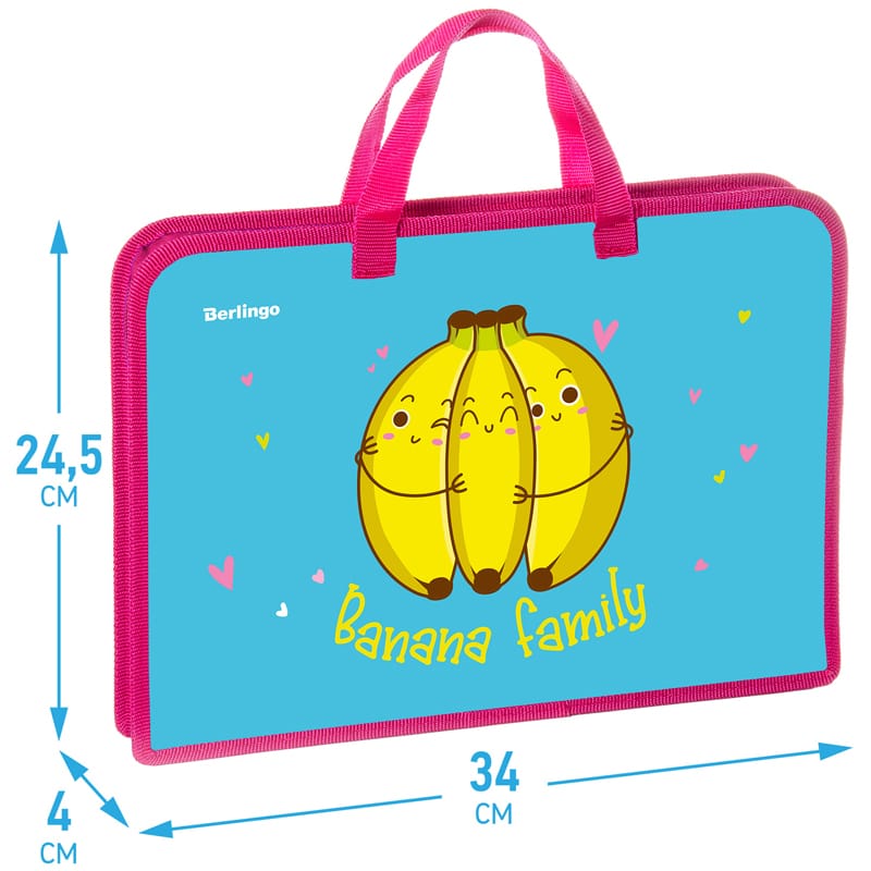 Папка с ручками 1 отделение, А4 Berlingo "Bananas", 340*245*40мм, пластик, на молнии PTA44031