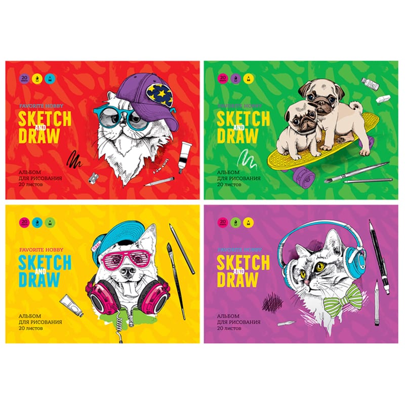 Альбом для рисования 20л., А5, на склейке ArtSpace "Рисунки. Pets and Sketches " А20мкл_36148