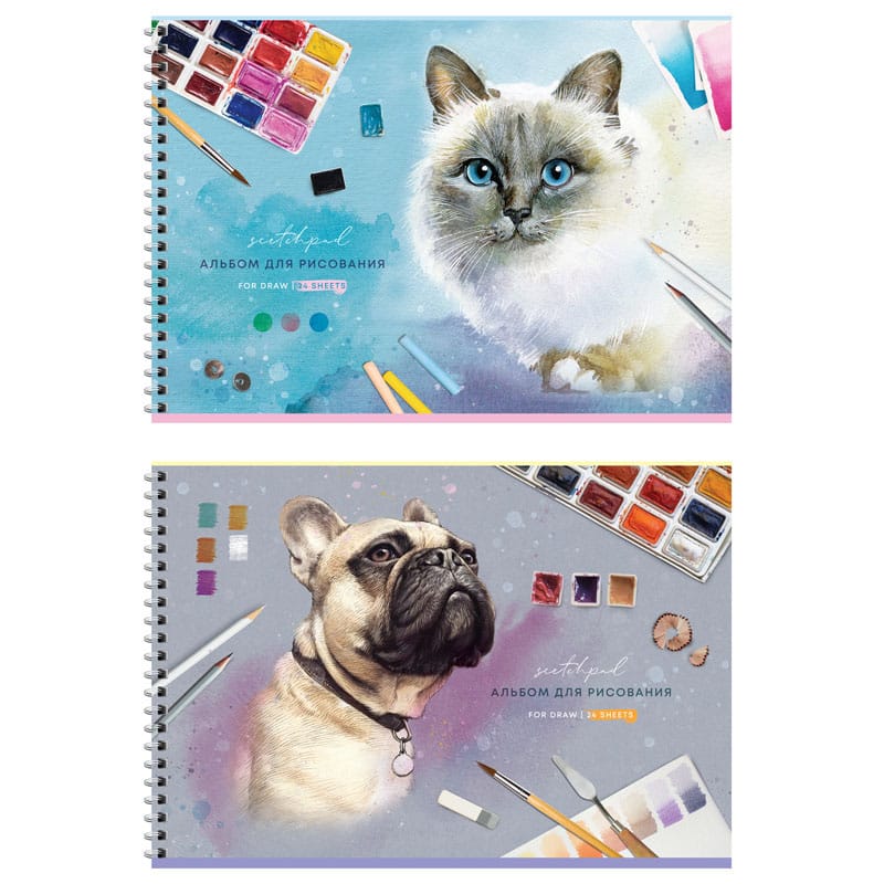 Альбом для рисования 24л., А4, на гребне ArtSpace "Животные. Lowely pets", эконом А24спЭ_44436