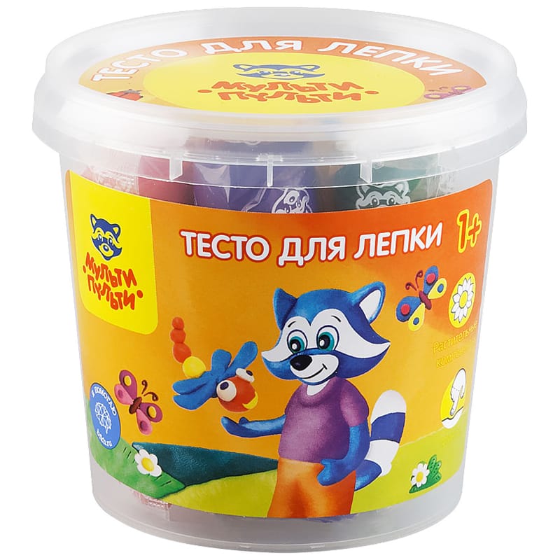 Тесто для лепки Мульти-Пульти "Енот в деревне", 07 цветов*30г, пластиковый стакан ТЛ_12208