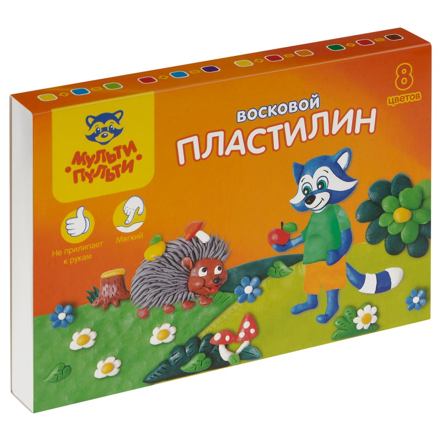 Пластилин Мульти-Пульти "Енот в лесу", 08 цветов, 120г, восковой, со стеком, картон, европодвес ВП_1