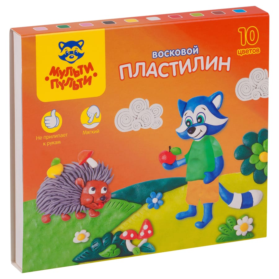 Пластилин Мульти-Пульти "Енот в лесу", 10 цветов, 150г, восковой, со стеком, картон, европодвес ВП_1