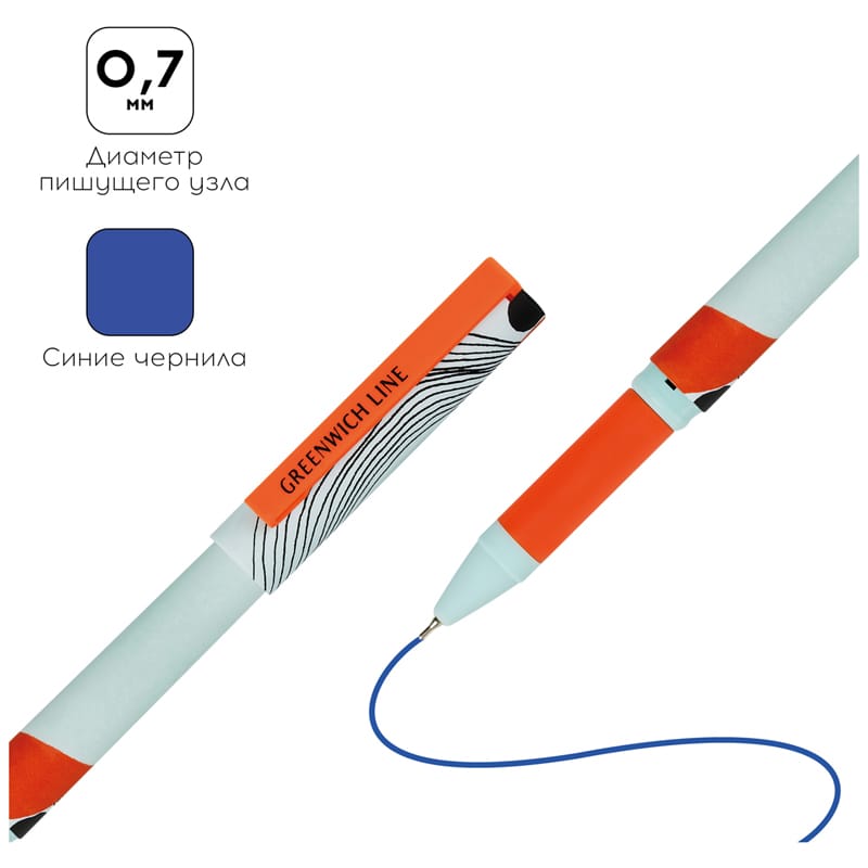 Ручка шариковая Greenwich Line "Abstract pattern" синяя, 0,7мм, игольчатый стержень, грип, софт-тач