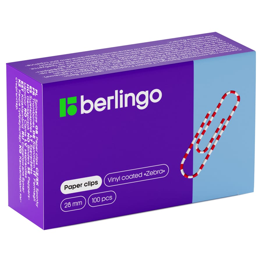Скрепки 28мм, Berlingo "Зебра", 100шт., цветные, карт. упаковка BK2515