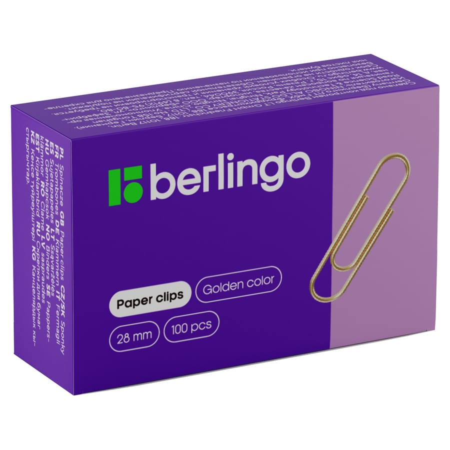 Скрепки 28мм, Berlingo, 100шт., золотистые, карт. упаковка BK2516