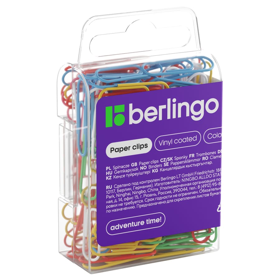 Скрепки 28мм, Berlingo, 100шт., цветные, пласт. упак., европодвес DBs_28130