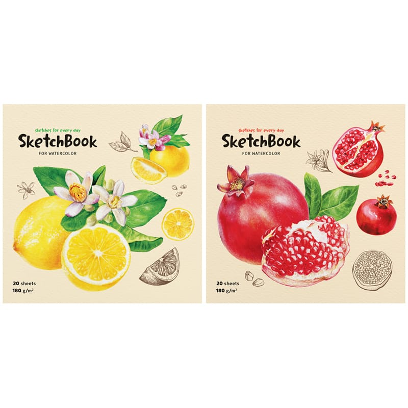 Скетчбук для акварели 20л., 190*190 ArtSpace "Fruits", на склейке, 180г/м2 Сак20сг_38351