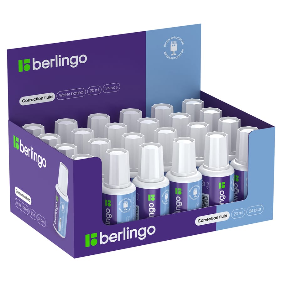 Корректирующая жидкость Berlingo, 20мл (27г) водная, с кистью KR112
