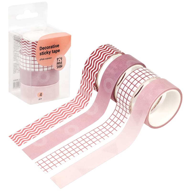 Набор клейких декоративных лент MESHU "Pink waves", 4шт MS_36903