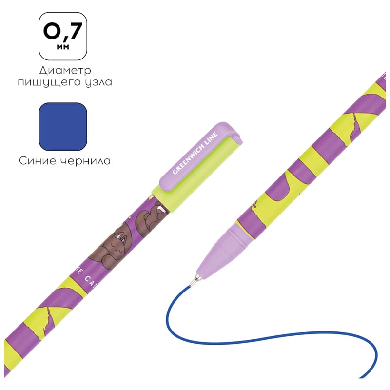 Ручка шариковая Greenwich Line "Cats" синяя, 0,7мм, игольчатый стержень, софт-тач GL_25279
