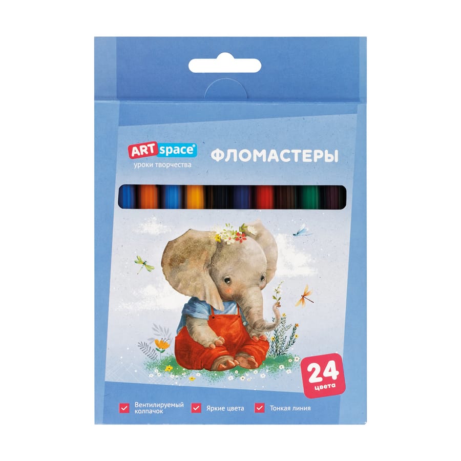 Фломастеры ArtSpace "Рисунки. Lovely animals", 24цв., смываемые, картон, европодвес WP_71719